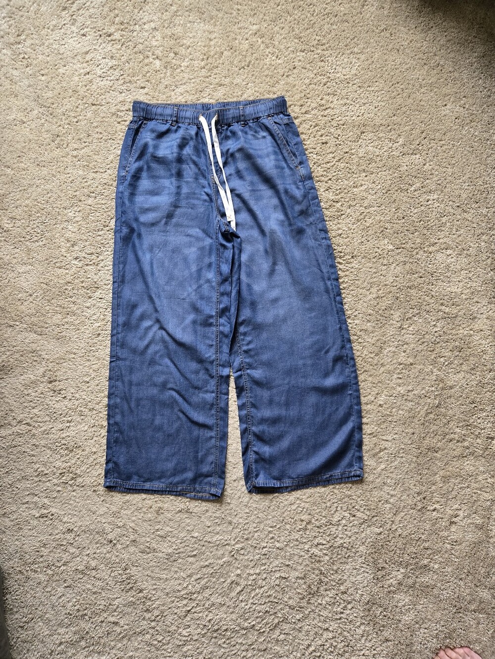 Halara Chambray Wide Leg Pull On Pants Womens L blue Lightweight